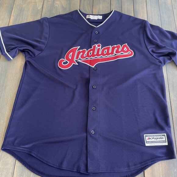 Vintage Majestic Cleveland Indians MLB Button Up Jersey Size 2XL Blank Name (G8) - Picture 1 of 7